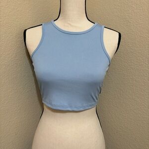 SHEIN Ribbed Blue Tank Tie Crop Top